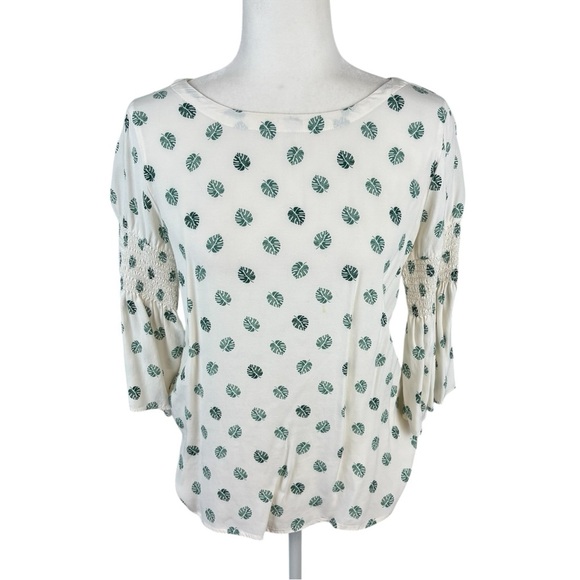 Loft Leaf Print Bell Sleeve Top Size XS - Picture 1 of 9
